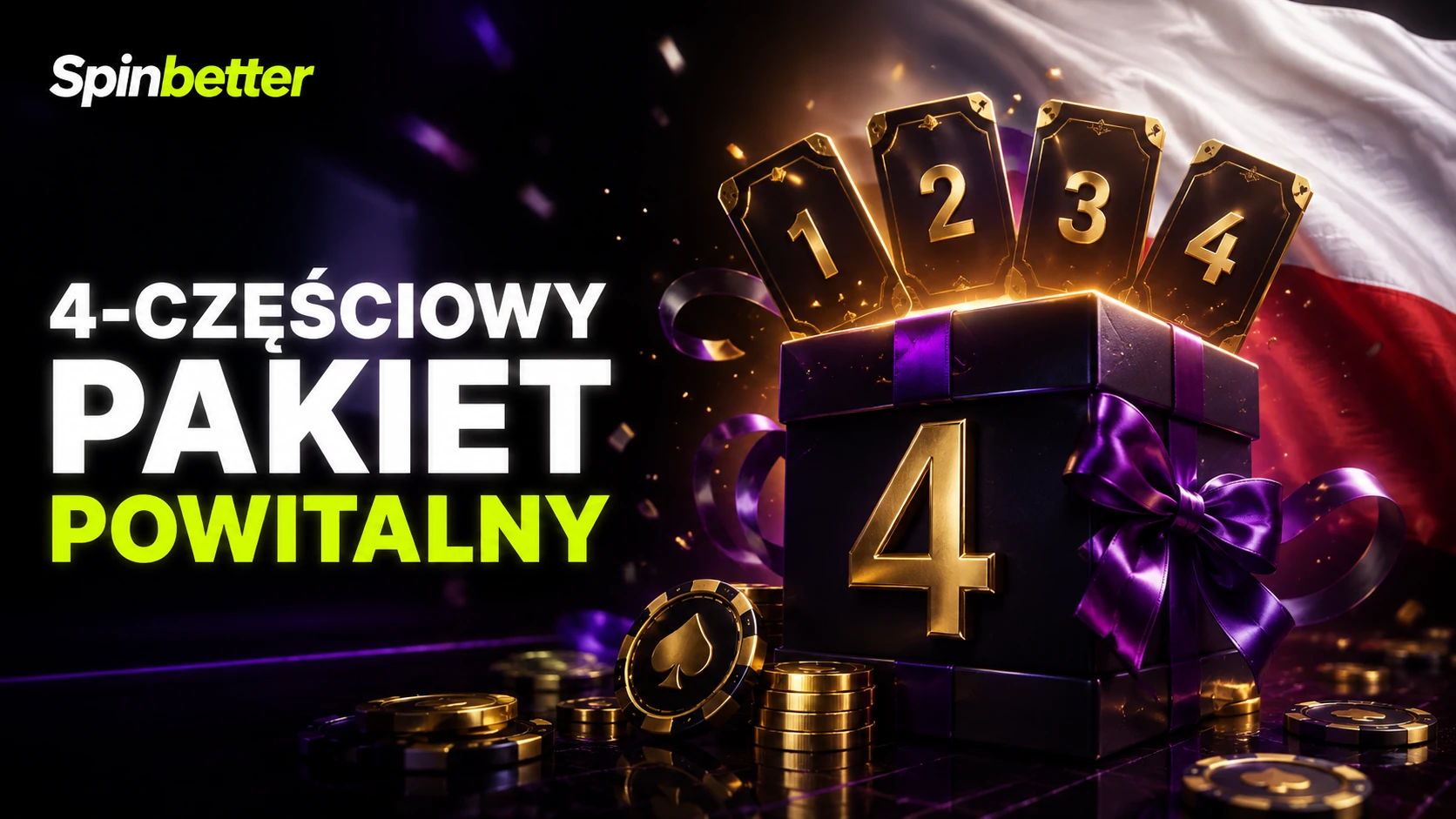 Cztery progi pakietu powitalnego SpinBetter z limitami w złotówkach