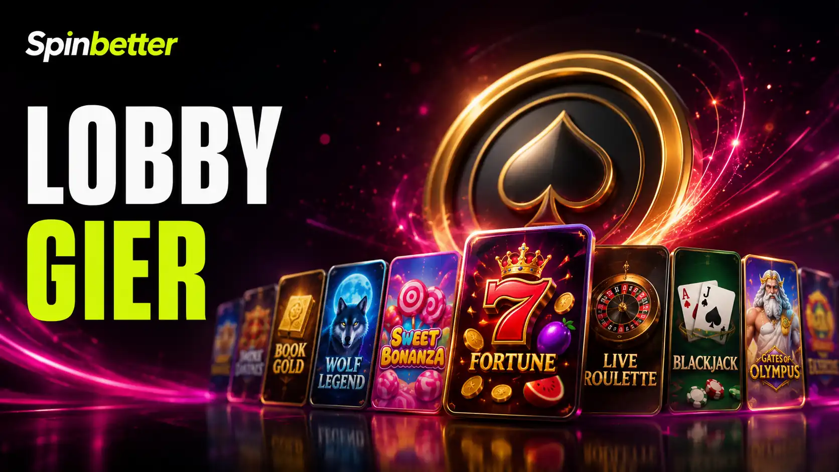 Lobby SpinBetter casino z podziałem na kategorie gier