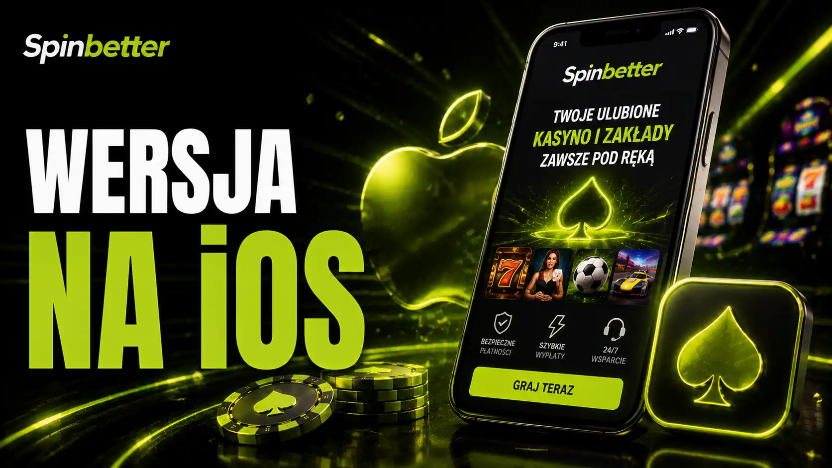 Wersja SpinBetter na iOS uruchomiona pełnym ekranem na iPhonie