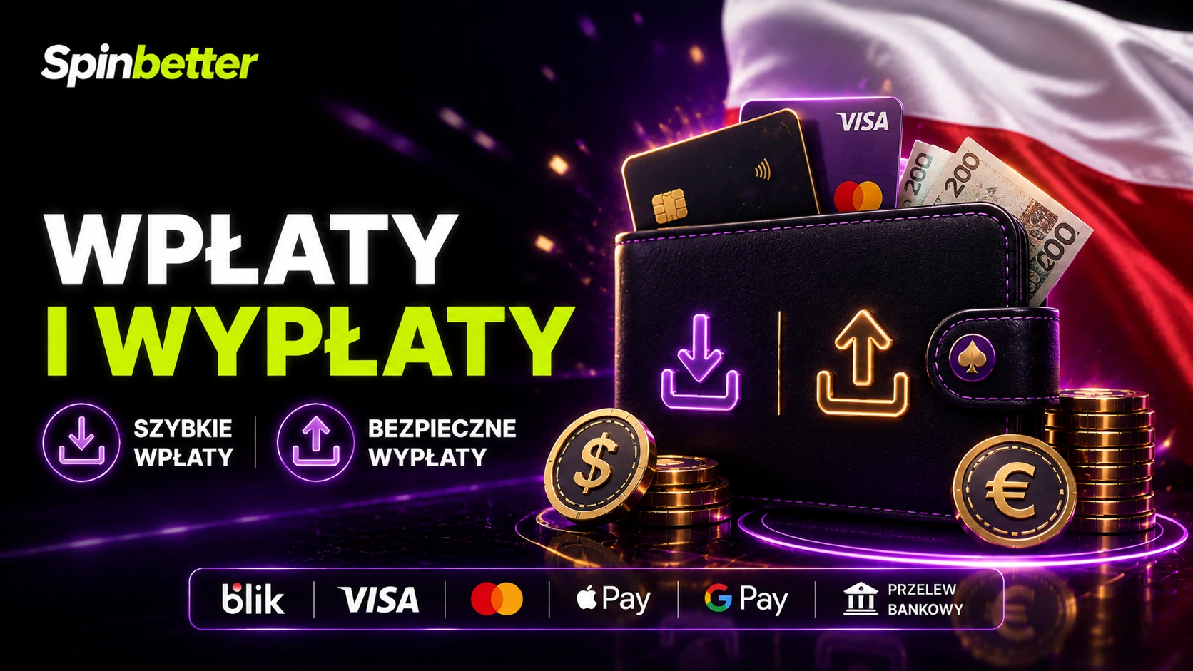 Kasjer SpinBetter z metodami wpłaty i wypłaty w złotówkach